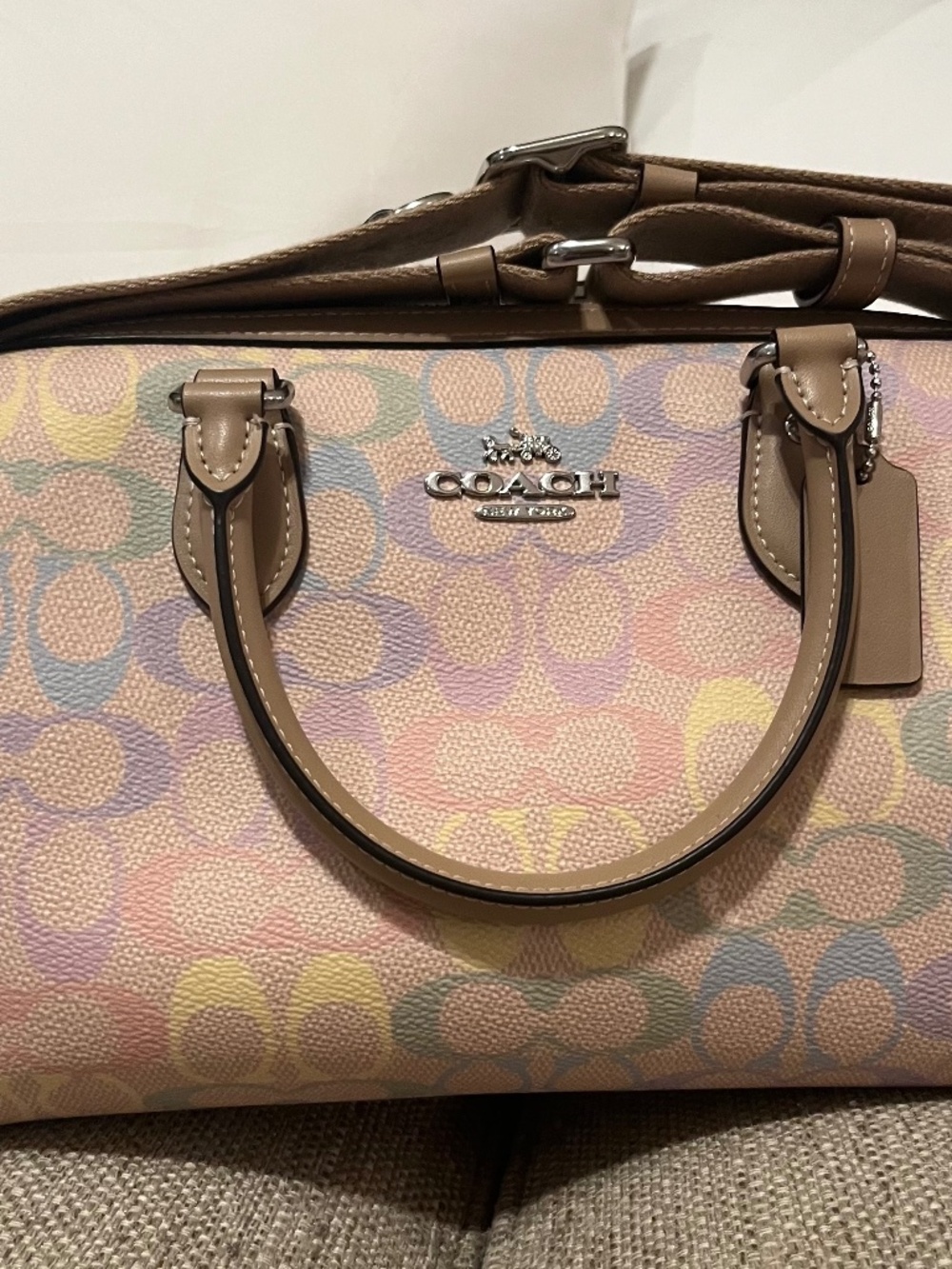 LIKE NEW Coach Rowan Pastel Rainbow Multicolor Signature Satchel Bag - Picture 4 of 13